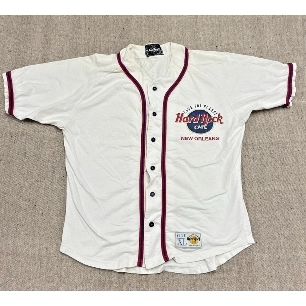 Vintage Hard‎ Rock Cafe baseball jersey mens XL white 1990s New Orleans